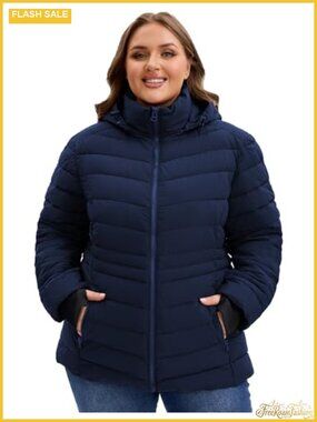 Women's Plus Size Lightweight Puffer Jacket Quilted Hooded Winter Coat